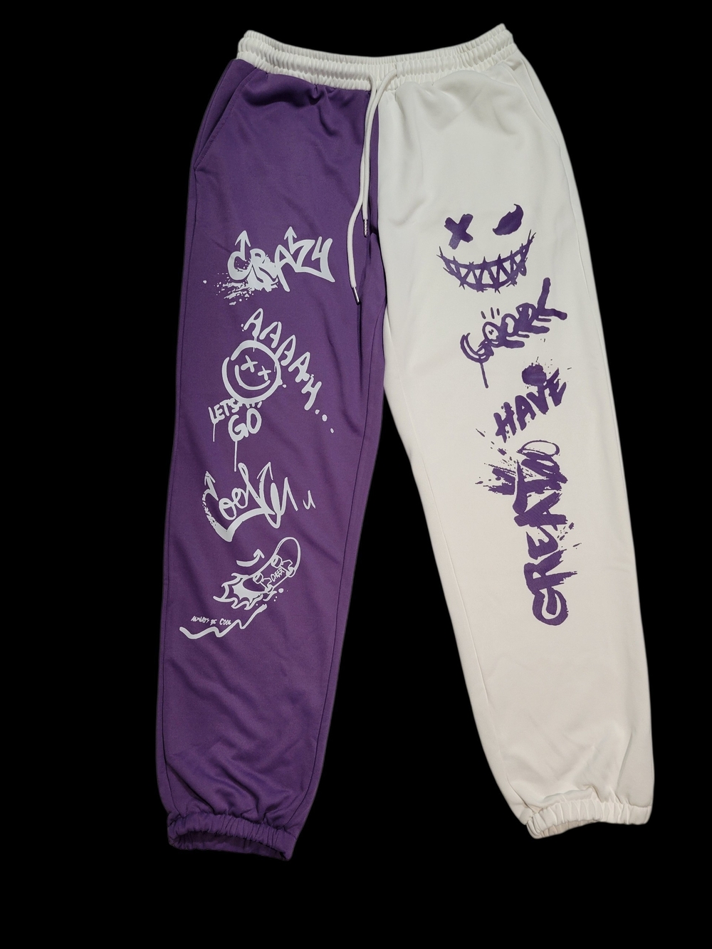 ​Manfinity Mens XL Colorblock Graffiti Sweatpants Split Purple White Joggers Y2K
